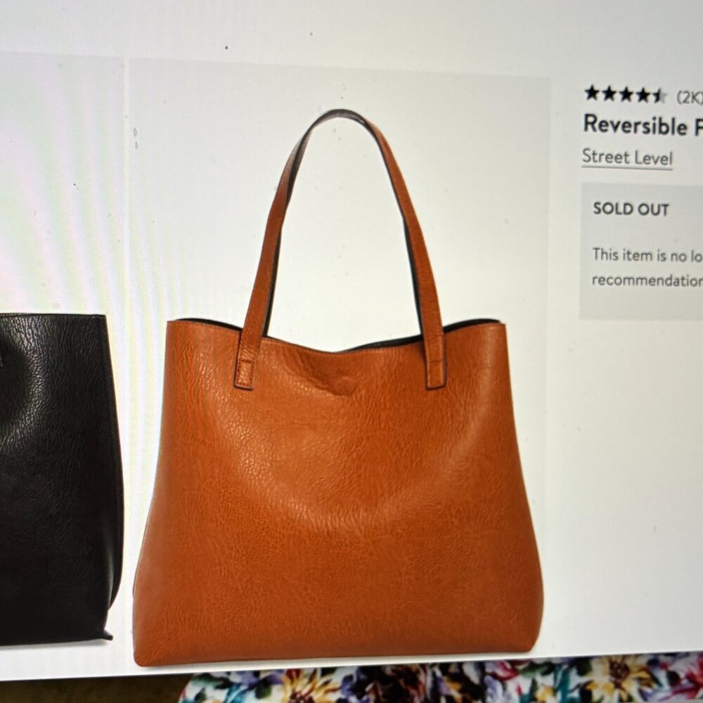 Street Level Reversible Faux Leather Tote & Interior Zip Pouch - Picture 2 of 16